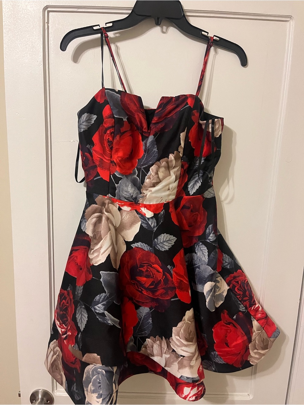 Trixxi Black Red & Cream Floral Spaghetti Strap Party Dress